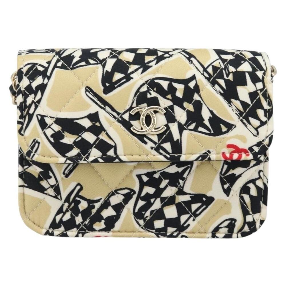 Chanel Satin Chain Mini Matelasse 12 Crossbody Bag Beige